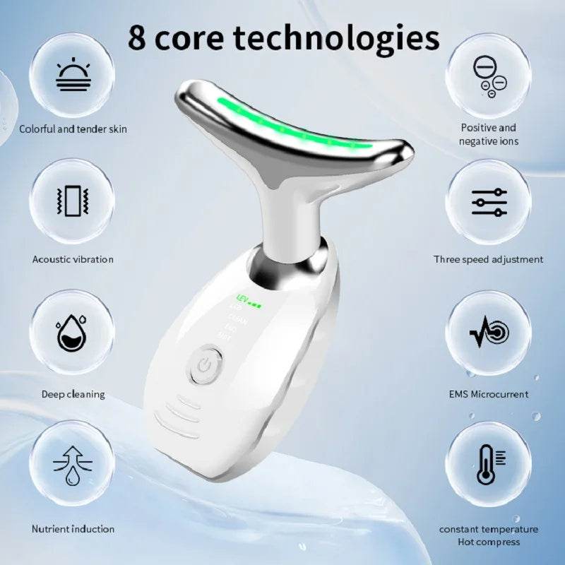 Neck Face Beauty Device Colorful LED Photon Therapy Skin Tighten Reduce Double Chin Anti Wrinkle Remove Lifting Massager - TrendySharks