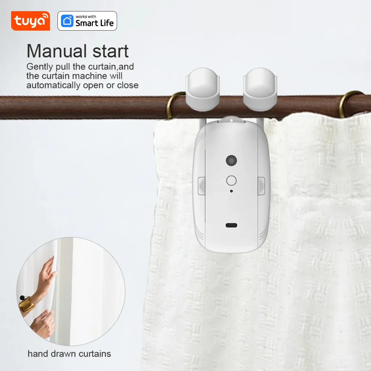 1PCS Tuya Smart Curtain Robot, Roman Rod Track, APP Control,Single/Double (Works with Tuya Gateway for Remote Control)