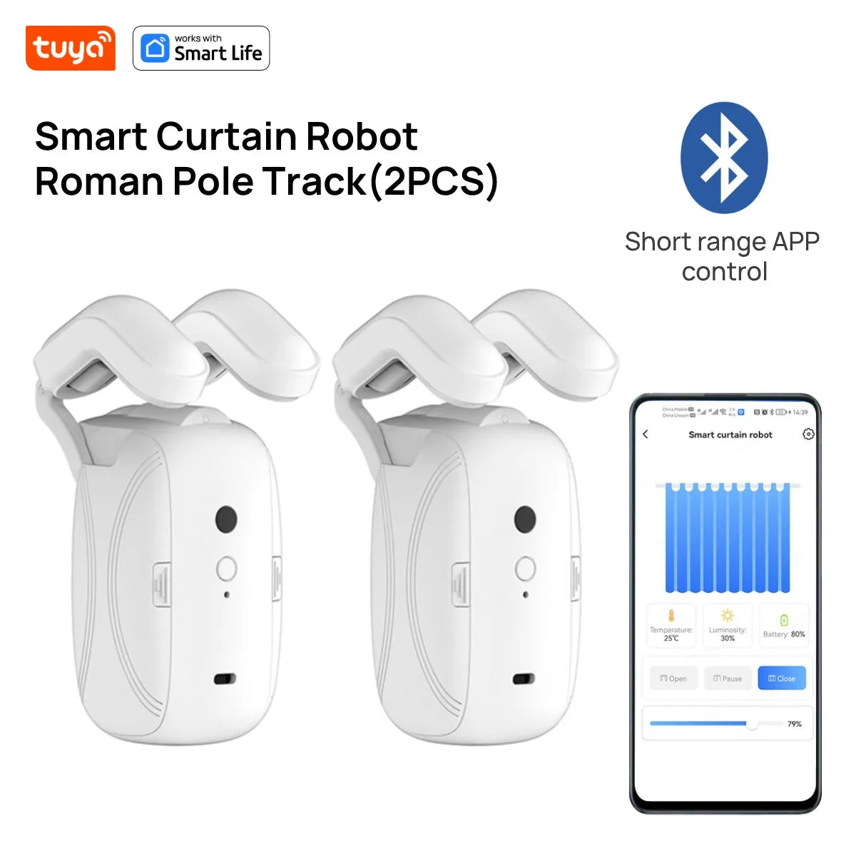 1PCS Tuya Smart Curtain Robot, Roman Rod Track, APP Control,Single/Double (Works with Tuya Gateway for Remote Control)