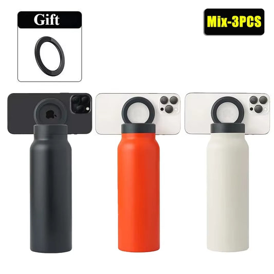 24 Oz Insulated Stainless Steel Sports Bottle Insulated Mug with Magnetic Phone Holder Outdoor Sports Water Bottle