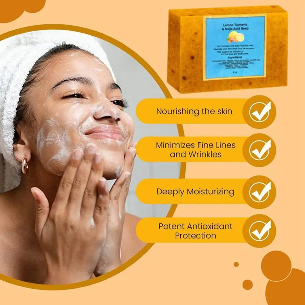 100g Handmade Turmeric & Lemon Kojic Acid Soap – Brighten, Cleanse & Glow for Face & Body